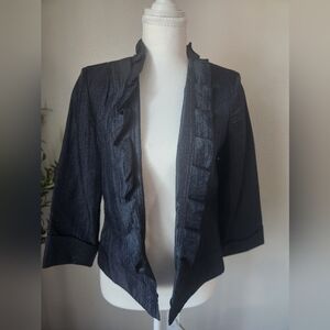 Dressbarn Black Ruffle Open Front Blazer Size S Elegant Satin Jacket